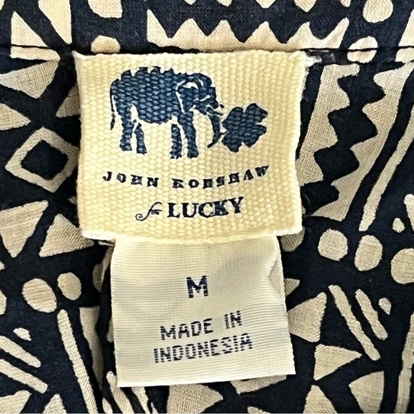 John Robshaw x Lucky Brand batik top, geometric pattern blue and white, sz M - Picture 4 of 14